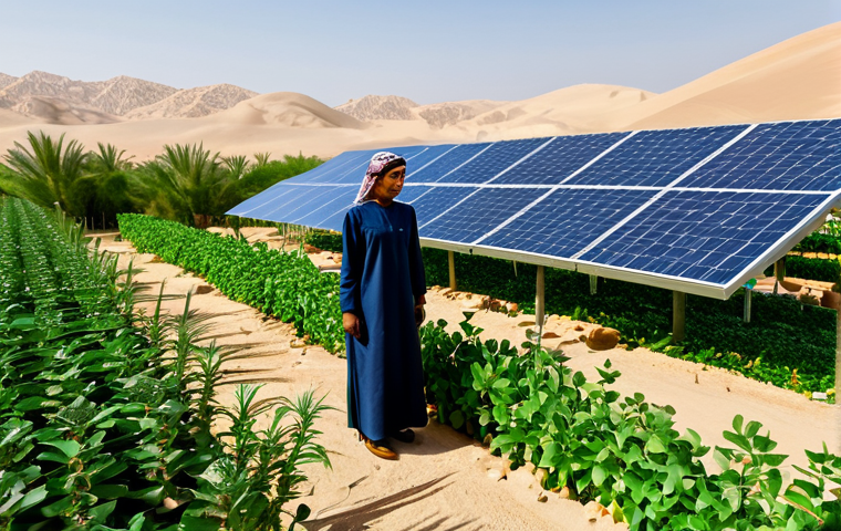 Sustainable Oasis**

"A female environmental engineer, fully clothed in modest professional attire, is inspecting solar panels powering a lush oasis in the Arabian desert. The scene showcases sustainable agriculture techniques. Safe for work, appropriate content, perfect anatomy, natural proportions, professional photography, family-friendly."

**