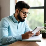 Home 8 생태환경 관련 학술 논문 읽는 법 - **Prompt 1: Focused Study in a Modern Setting**
A young Arab man, around 25 years old, with shor...