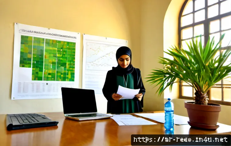 생태환경 세미나 발표 자료 준비 - Photorealistic ecological environment seminar preparation in a modern Middle Eastern university offi...